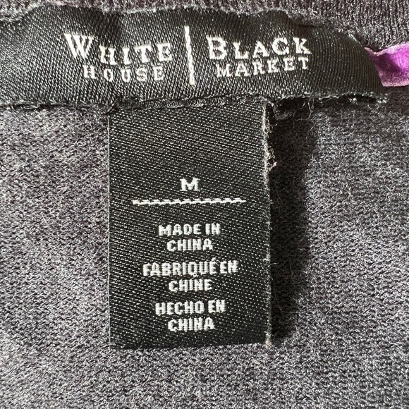 White House Black Market Black Polkadot Gray Cardigan 3/4 sleeve Snap Closures M - Picture 7 of 10